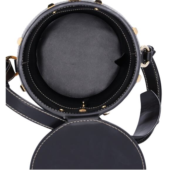 Salvatore Ferragamo Gancini Drawstring Bucket Bag Wicker Studded Leather + Pouch - Picture 10 of 11